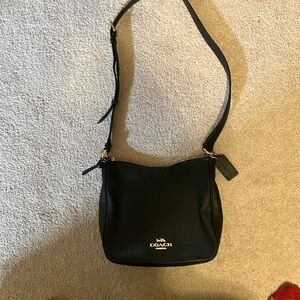 Coach Ellie File Bag,W:10.25”,H:9.25”,Base W:2.5”,Gold/Blk. Pebbled Leather